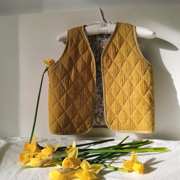 Gilet jaune pour tout-petit en mousseline, gilet double face