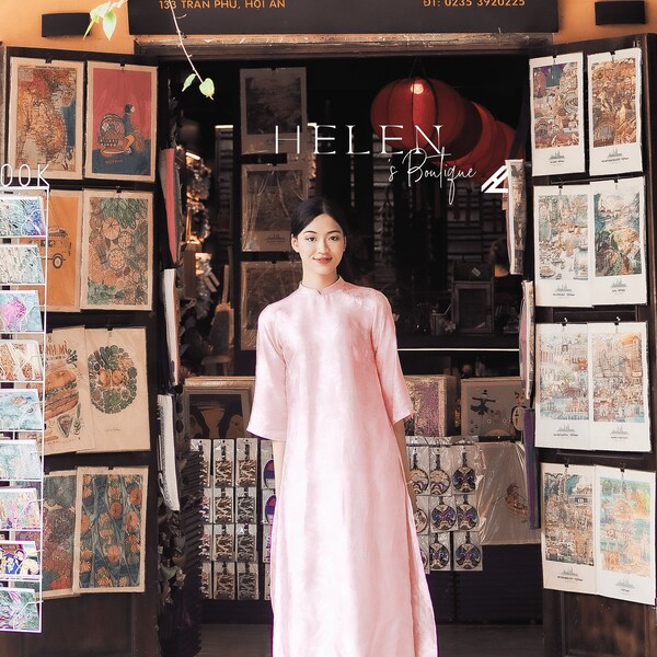 Pre-make Pink Silk Vietnamese Tranditional Ao Dai, Gift for her, gift for women, Events, Vietnamese Hoi An