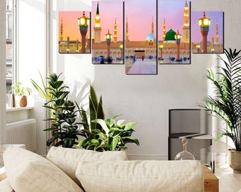 Madina Munnawara 5-Panel Canvas: Islamic Mosque Wall Art