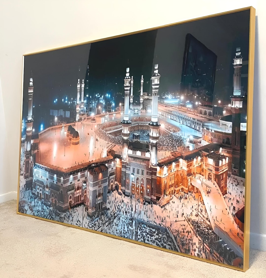 Kaaba Islamic Wall Art – Tempered Glass With Gold Frame, Masjid Al-haram  Night View - Etsy