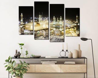 Masjid al-Haram Makkah Night View Canvas Art: Islamic Decor, Ready to Hang