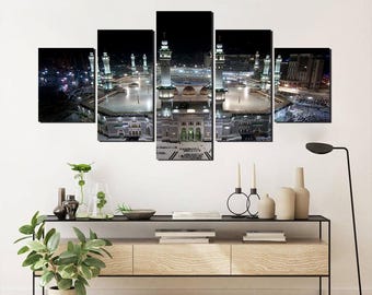 Masjid al-Haram Makkah 5-teilige Leinwand Wandkunst: Islamisches Wohndekor