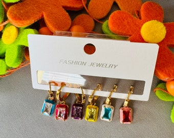 Glänzendes buntes Ohrhänger-Set aus Edelstahl, Geschenk für Sie, minimalistischer rechteckiger Schmuck, Muttertagsgeschenk