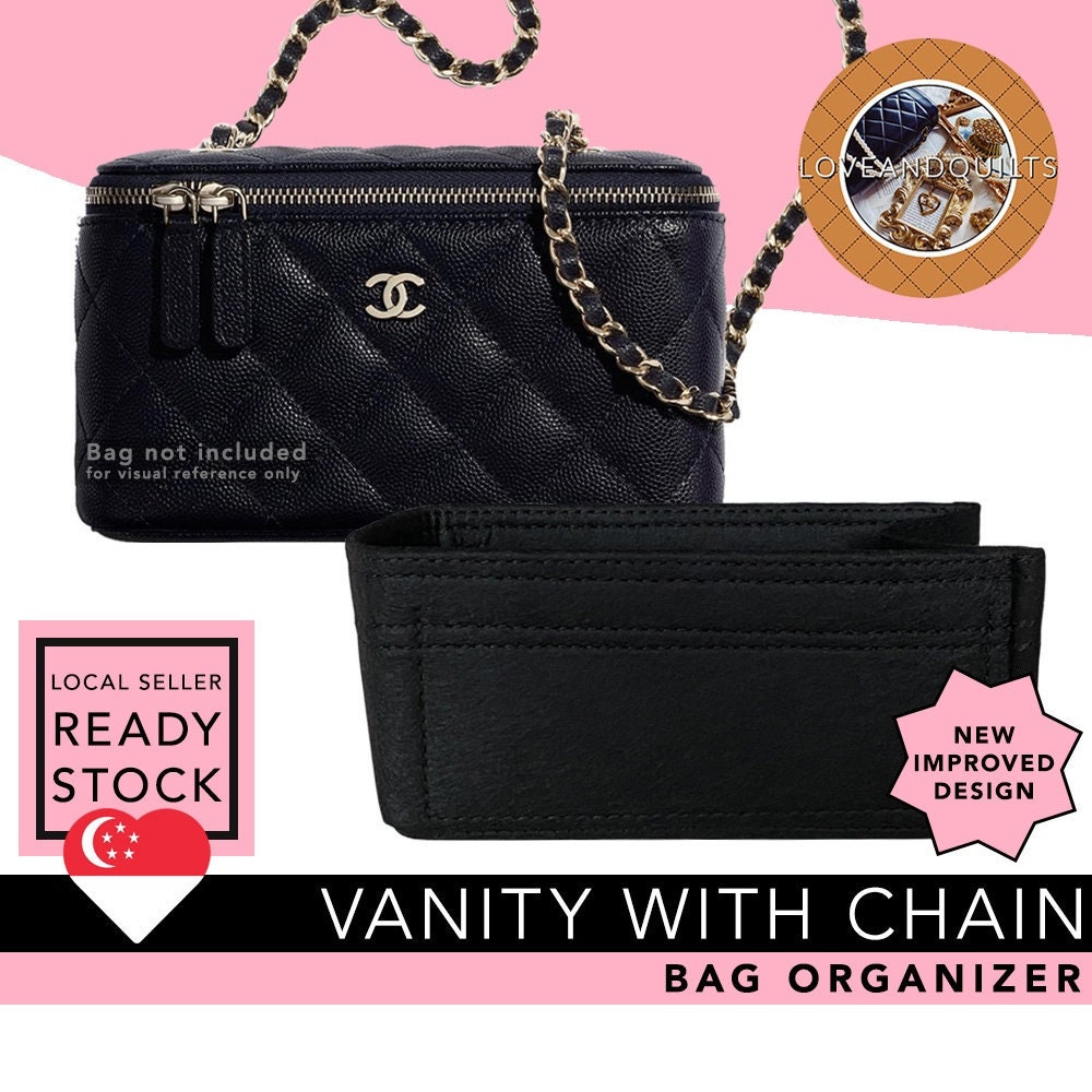 Chanel Cc Top Handle Vanity Case With Chain Quilted Caviar Small