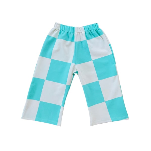 Toddler Checkered Pants — Kids Wide Leg Pants - Mint Checkered Wide Leg Pants - Retro Kids Pants