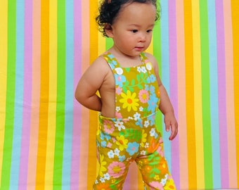 1960s Flower Power Overalls - Baby Bell Bottom Overalls - Two Groovy Outfit - Groovy One Outfit