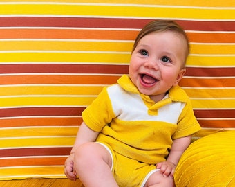 Retro Terry Cloth Polo Shirt — Mango/ White