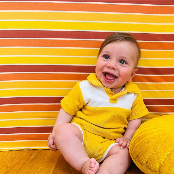 Retro Terry Cloth Polo Shirt — Mango/ White