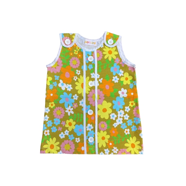 Girls 1960s Style  Mod Dress - Toddler Vintage Style Flower Power Dress - First Birthday Dress - Two Groovy Dress