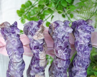 Dream Amethyst Dragon Skull Carvings | Mystical Energy And Protection | Unique Carvings for Intuition & Strength | Crystal Dragons