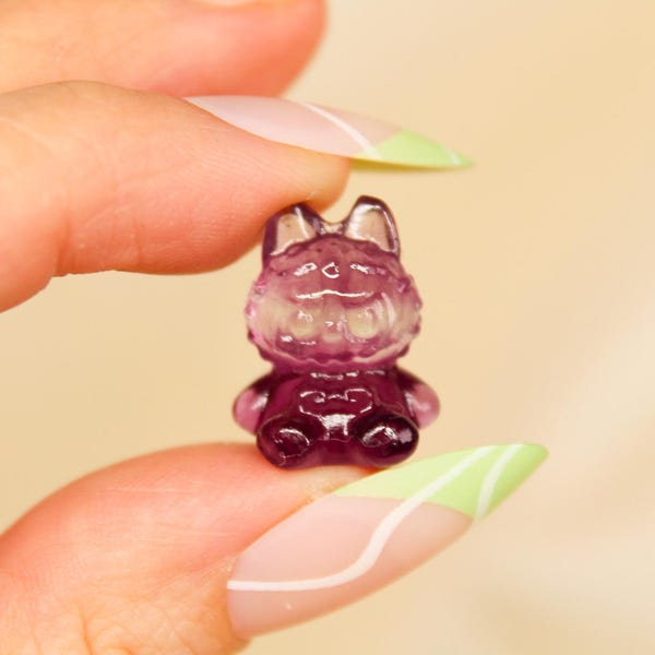 Rainbow Fluorite Labubu Monster Mini Carvings | Tiny Crystal Pocket Figurine | Cute Crystal Creature Carving | Focus & Clarity Stone