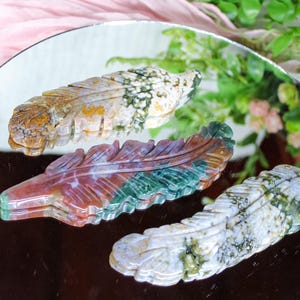 Orby Ocean Sea Jasper Feather Carvings- You Choose! | Peaceful Flow & Nature&#39;s Wisdom | Unique Swirled Serenity | Ocean Jasper Carvings