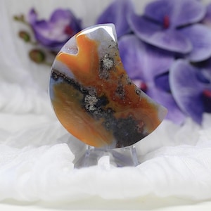 Beautiful Rare Red Carnelian x Moss Agate Crescent Moon Carving -You Choose! | Courage Crystals | Heart Chakra | Earthy Crystals | Carvings