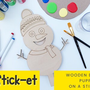 Stick-Et - Schneemann - DIY Puppet On A Stick - Puppet für Kinder - Holzpuppe - Bemalkit für Kinder
