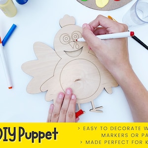 Stick-Et - The Gobbler - DIY Puppet On A Stick - Puppet for Kids - Wooden Puppet - Kids Paint Kit - Puppet Professional - Puppet Theatre