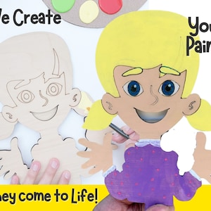 Stick-Et - Kleines Mädchen - DIY Puppet On A Stick - Puppet für Kinder - Holzpuppe - Kinder Paint Kit - Professionelle Puppentheater - Puppentheater