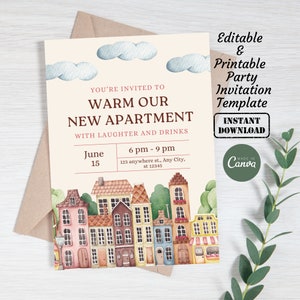 de carte d'invitation pour une pendaison de crémaillère | Modifiable Imprimable Digital New Home Party | Fête dans un nouvel appartement New Nest