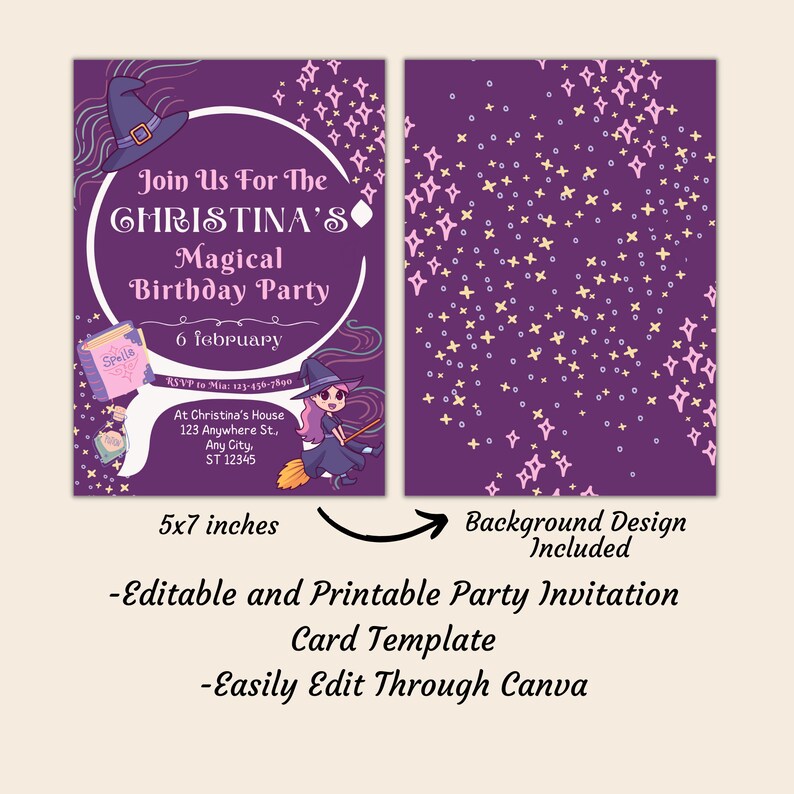 Witch Birthday Party Invitation Card Template Editable Printable ...
