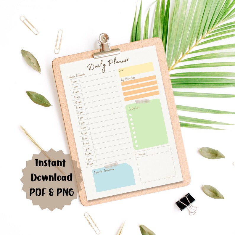 Printable and Downloadable Daily Planner Undated Hourly Daily Planner ...