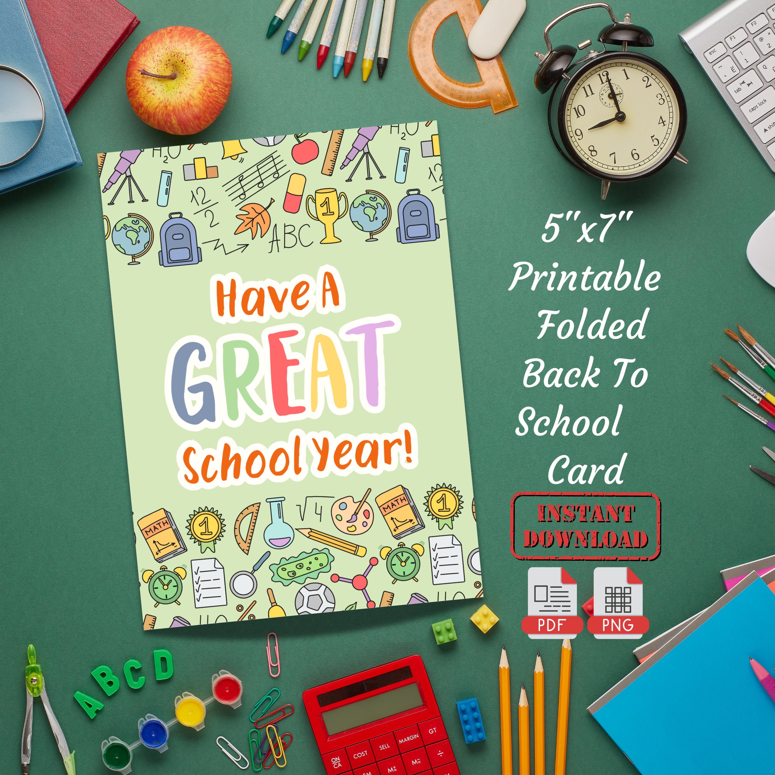 Have A Great School Year Folded Greeting Card | Printable Back To School Good Luck Card | Foldable First Day Of School Gift Card