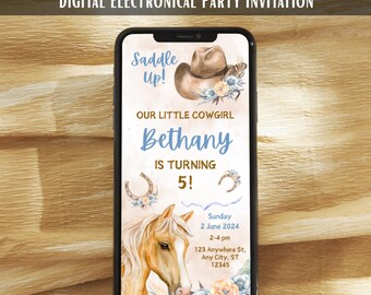 Cowgirl Birthday Party Invitation: Saddle Up, Editable Digital Evite