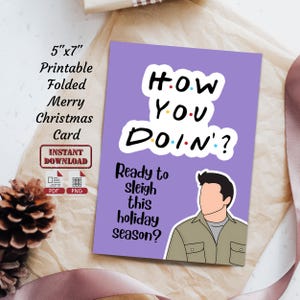 Freunde Joey How You Doin'? Lustige gefaltete Weihnachtskarte | Druckbare Freunde Weihnachtskarte faltbar | Lustige Feiertags-Gruß-Karten