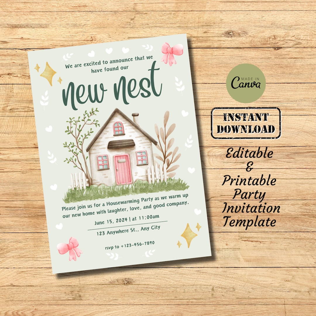 New Home Party Invitation Card Template | Editable, Printable, Digital ...