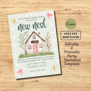 New Home Party Invitation Card Template | Editable, Printable, Digital Housewarming Party Invite | First House Party | New Nest Party