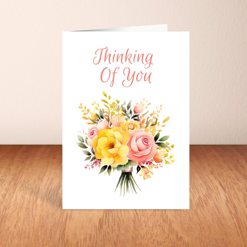 Floral Thinking of You Folded Gift Card Printable Sympathy Greeting ...