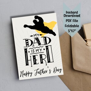 Glücklicher Vatertag Geschenkkarte | Faltbare Vatertagskarte | Mein Vater ist mein Held Karte | Druckbare Geschenk Karte zum Vatertag | Geschenk für Papa
