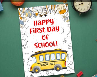 Happy First Day Of School Year Card, Folded Printable Back to School Card, New School Year Blank Card, Gift for Students from Teacher