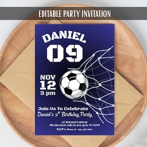 Soccer Birthday Party Invitation Card Template Editable Printable Digital Download Modern Soccer Boy Any Age Birthday Invite