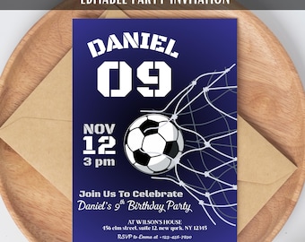 Soccer Birthday Party Invitation Card Template Editable Printable Digital Download Modern Soccer Boy Any Age Birthday Invite