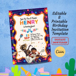 Coco Birthday Party Invitation Card Template | Editable Printable Digital Coco Fiesta Birthday Party Invite | Kids Animation Cartoon Bday