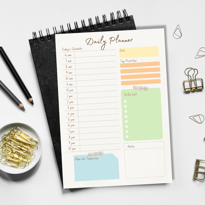 Printable and Downloadable Daily Planner Undated Hourly Daily Planner ...