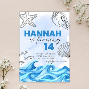 Editable Ocean Birthday Party Invitation Template | Printable and ...