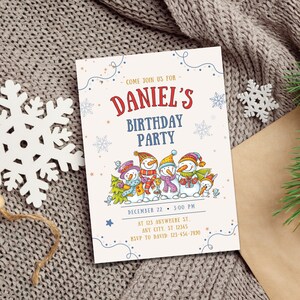 Snowman Birthday Party Invitation Card Template Editable, Printable, Digital Snow Snowball ...