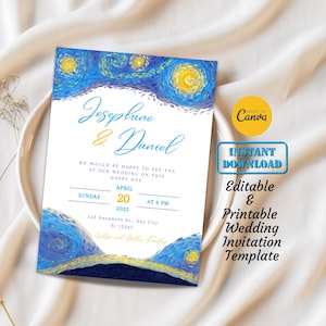 Van Gogh Sternennacht Hochzeit Teil Einladungskarte Vorlage | Bearbeitbare druckbare digitale Kunst malen Hochzeitseinladungskarte | Moderne Hochzeit