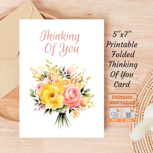 Druckbare gefaltete Thinking Of You Karte | Digitale Beileidskarte | Herunterladbare Beileid Karte