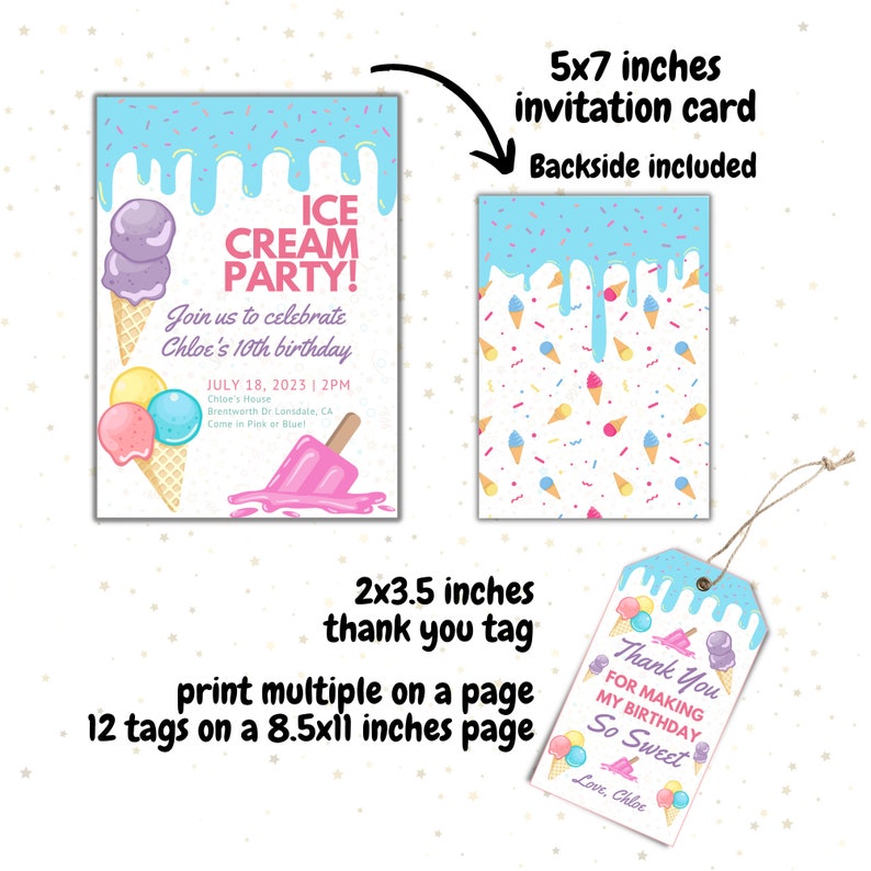 Editable and Printable Ice Cream Birthday Party Invitation Card and ...