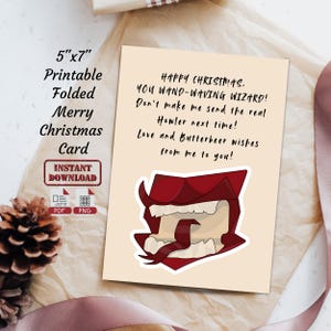 Cartão de felicitações dobrado Happy Christmas Wizard Howler | Cartão de Natal HP Wizardry em branco para impressão | Cartões de presente de Natal mágicos