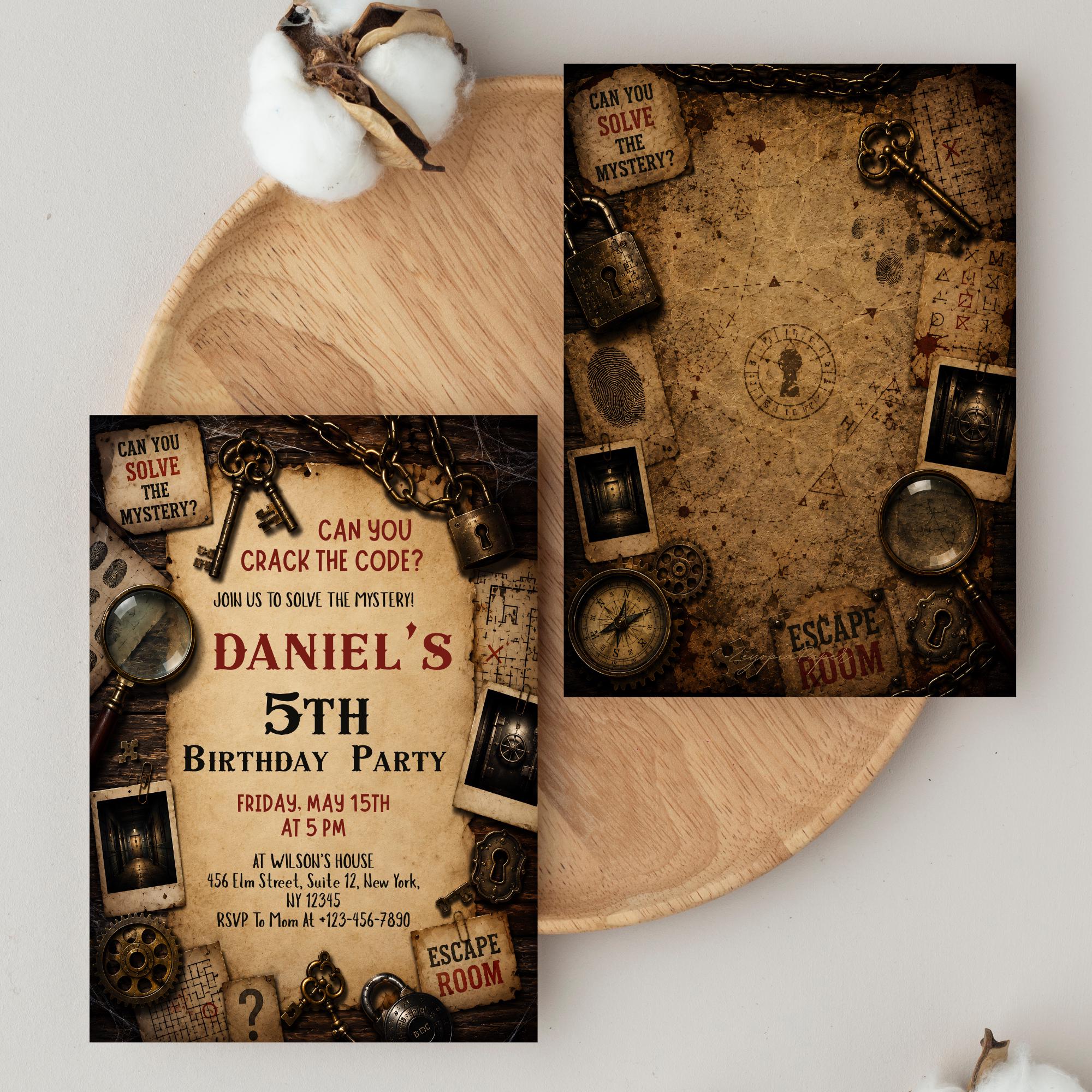 Editable Escape Room Invitation Card, Mystery Birthday Party Invite ...