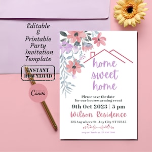 Home Sweet Home Floral Housewarming Party Invitation Card Template | Editable Printable Digital New Nest New Home Party Invite