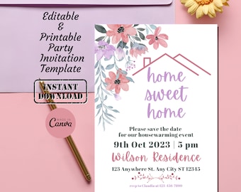 Home Sweet Home Floral Housewarming Party Invitation Card Template | Editable Printable Digital New Nest New Home Party Invite