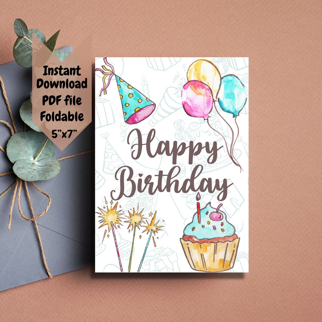 Printable Foldable Happy Birthday Gift Card Birthday Present Gift Card