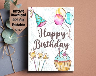 Carte-cadeau de joyeux anniversaire pliable imprimable | Cadeau d'anniversaire | Carte cadeau pour anniversaire