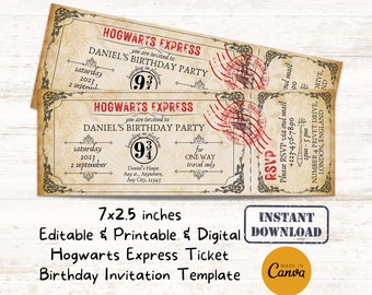 de 9 3/4" d'invitation de fête d'anniversaire billet de train express | Faire-part d'anniversaire modifiable et imprimable de l'assistant HP