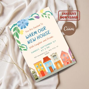 de Carte d'invitation florale boho pour pendaison de crémaillère | Invitation à une nouvelle fête numérique imprimable numérique modifiable | Maison neuve Appartement neuf Nest