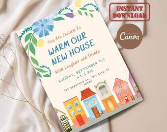 Floral Boho Housewarming Party Invitation Card Template | Editable Printable Digital New House Party Invite | New Home Nest New Apartment