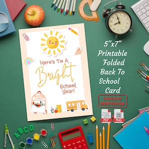 Por una tarjeta de felicitación plegada del año escolar brillante / Tarjeta imprimible del nuevo año escolar / Tarjeta de regreso a la escuela / Descargar tarjeta de buena suerte para estudiantes